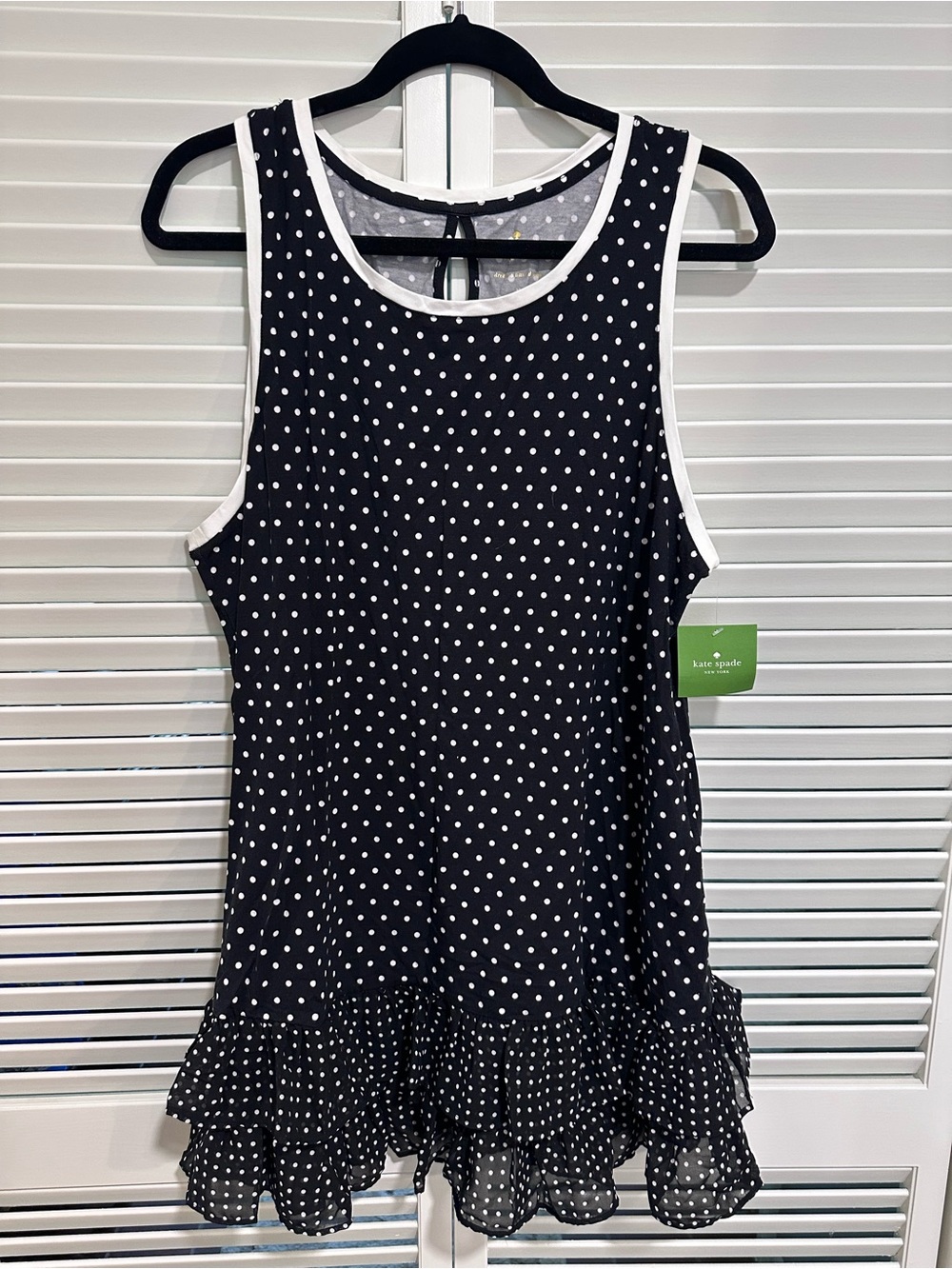 Kate Spade Black & White Polka Dot Ruffle Hem Tank Dress
